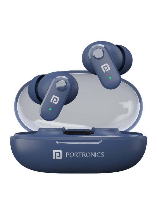 Portronics Harmonics Twins S16 in Ear Wireless TWS Earbuds with 24 Hrs Playtime, Clear Calls, Game & Music Mode, Low Latency, Bluetooth 5.3v, LED Display, Type C Fast Charging(Blue) - Image 1